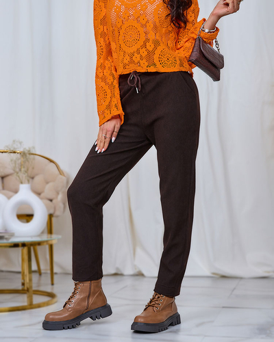 Royalfashion Тъмнокафяв дамски панталон от велур