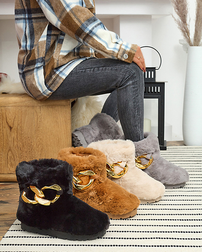 Черни дамски ботуши за сняг с кожа Sattopa- Footwear