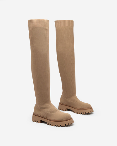 Royalfashion Кафяви дамски ботуши с приплъзване над коляното Radgitas