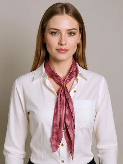 Apollonia - дамски плисиран шал тъмно розов от полиестер 100%