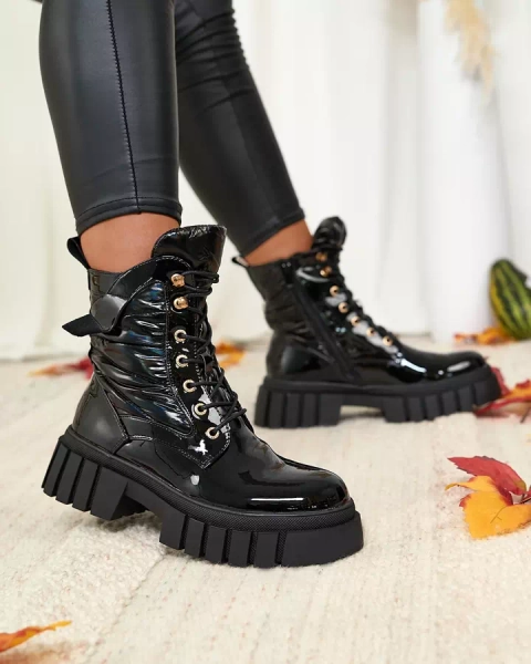 Royalfashion Дамски лакирани черни ботуши Wefetto