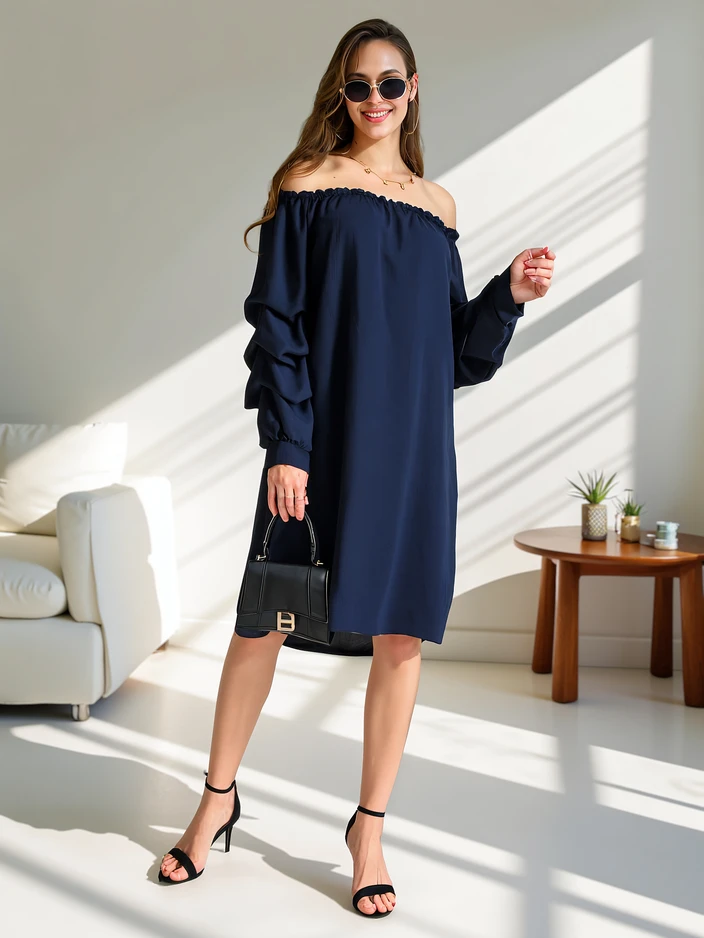 Royalfashion Гладка дамска рокля а-ла Испанска с волани