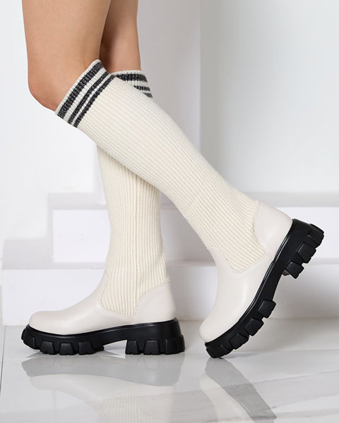 Дамски високи ботуши в цвят екрю Alerpi- Footwear