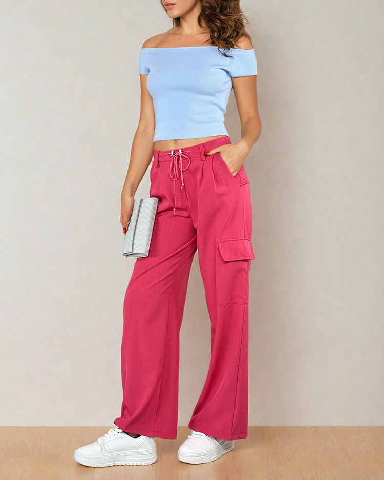 Royalfashion Дамски широки панталони с джобове