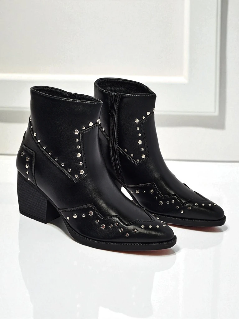 Дамски каубойски ботуши на ток с нитове Glaciere