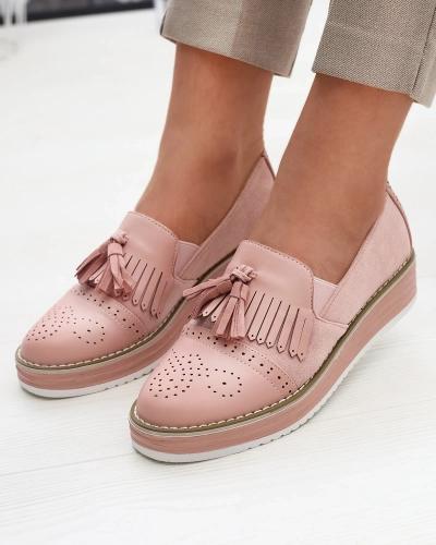 Розови дамски полуботуши на нисък ток Veolita- Footwear