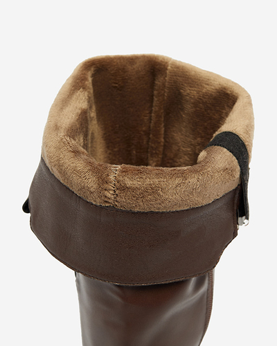 Дамски ботуши до коляното от екокожа в кафяв цвят Orikas - Обувки