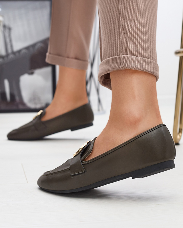 Тъмнозелени дамски мокасини със златна украса Uletta - Обувки