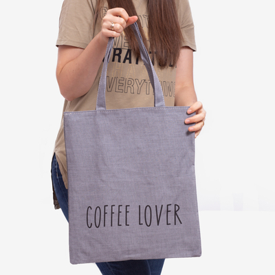 Ciemnoszara materiałowa torba z napisem - Akcesoria
