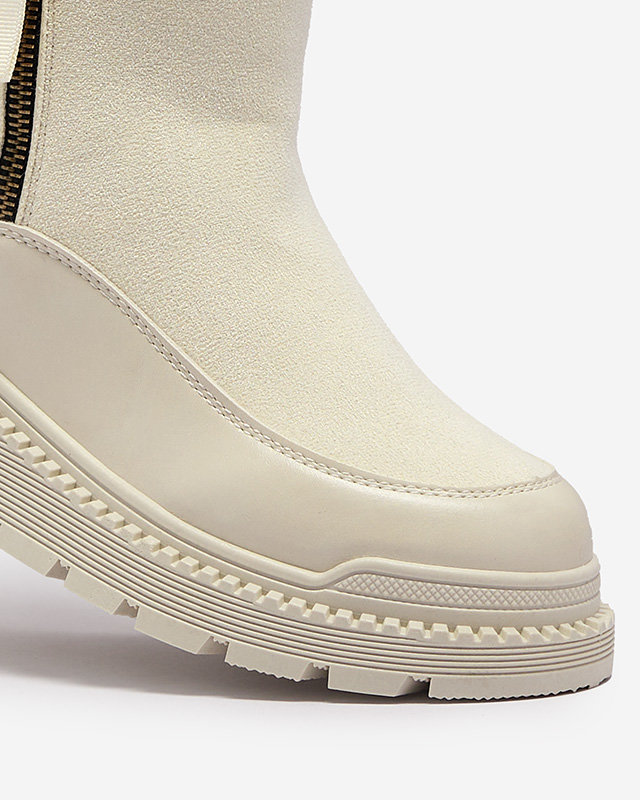 Кремави дамски ботуши с плосък ток Mefina- Footwear
