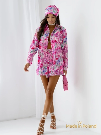 Royalfashion Дамски комплект с риза и флорални шорти