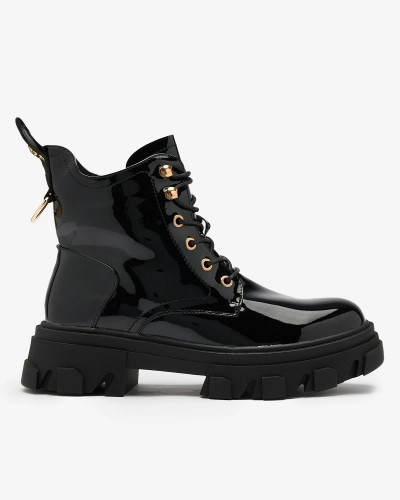 Royalfashion Черни лакирани дамски изолирани ботуши Setogia