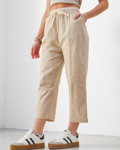 Роялфешън памучни широки женски панталони с връзка