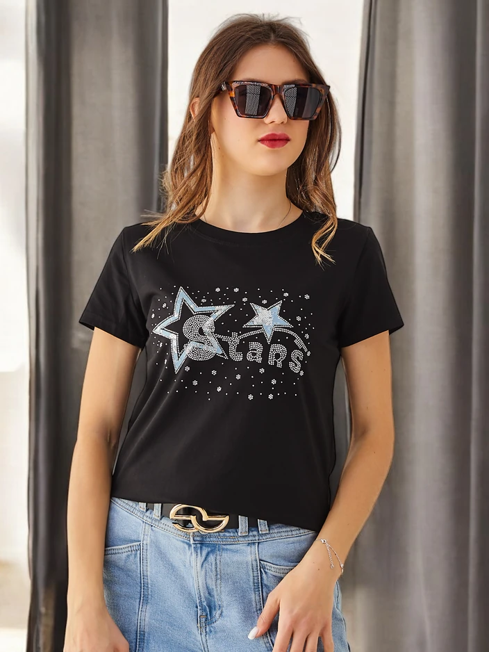 Royalfashion Дамска памучна тениска STARS