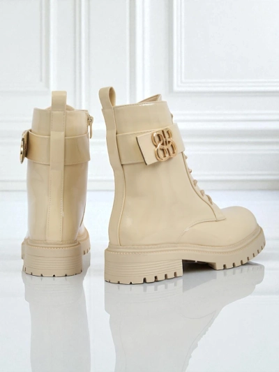 Бежови боти Ariadne от екологична кожа със цип, заоблен нос стилни