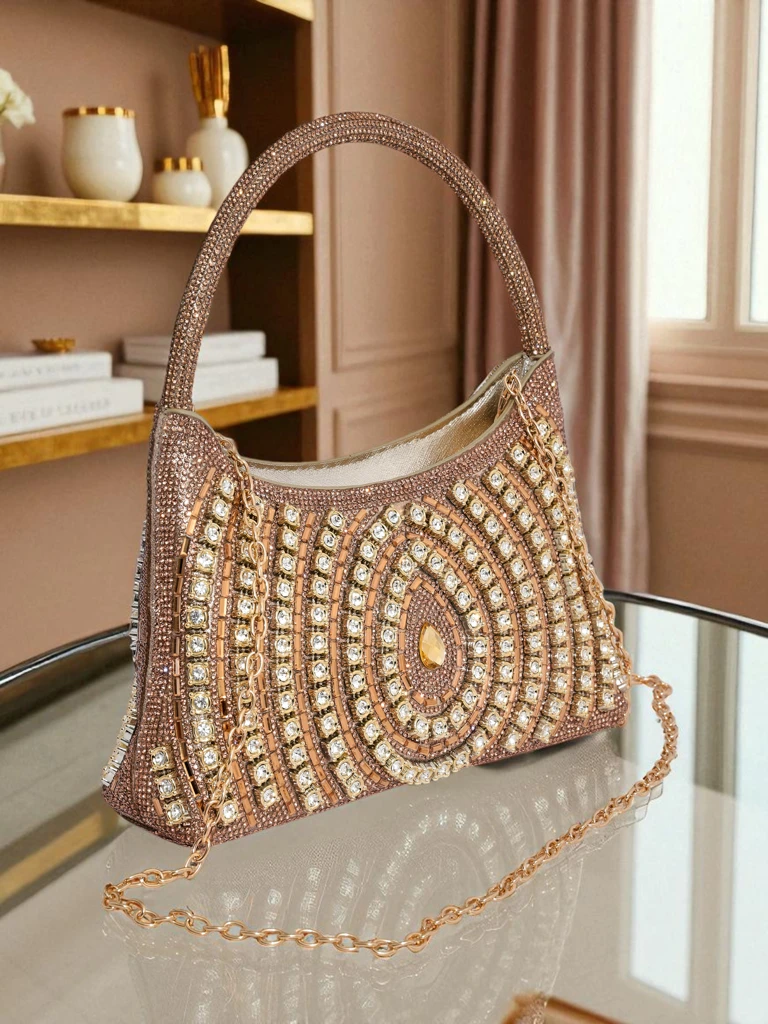 Royalfashion Дамска чанта тип клъч с цирконии Sova Glint