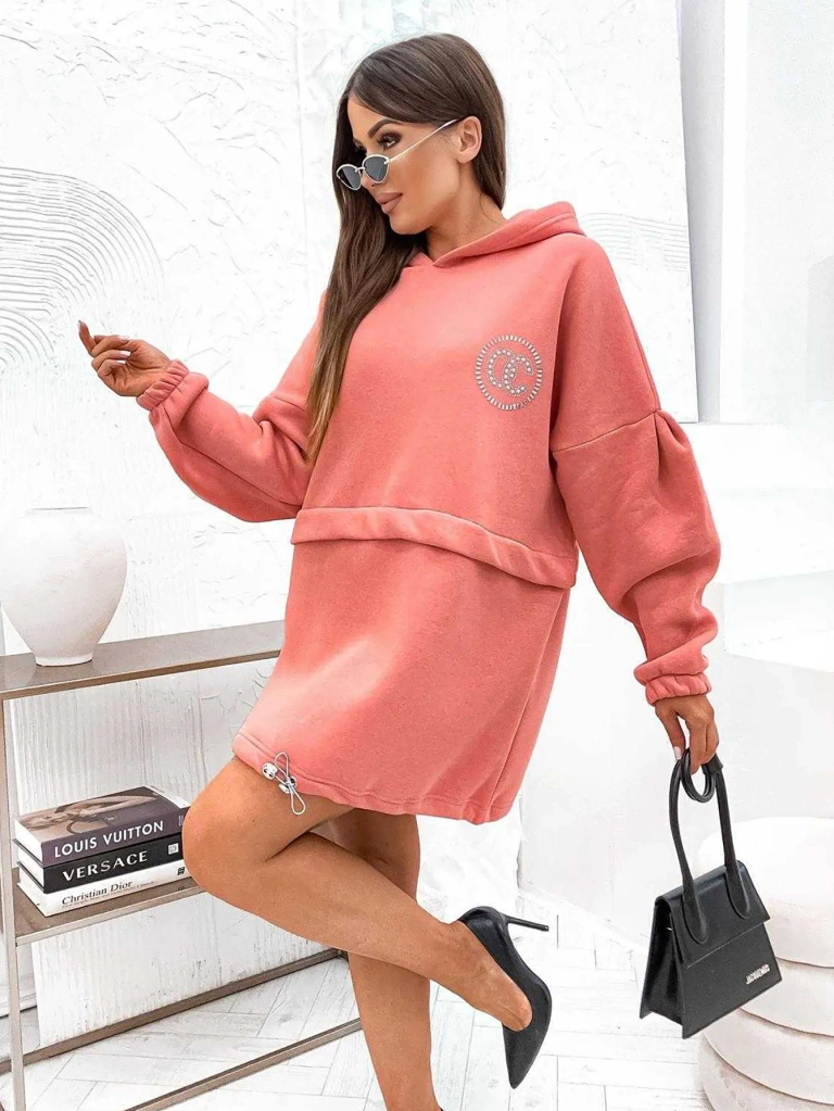 Дамска памучна мини рокля с качулка тип