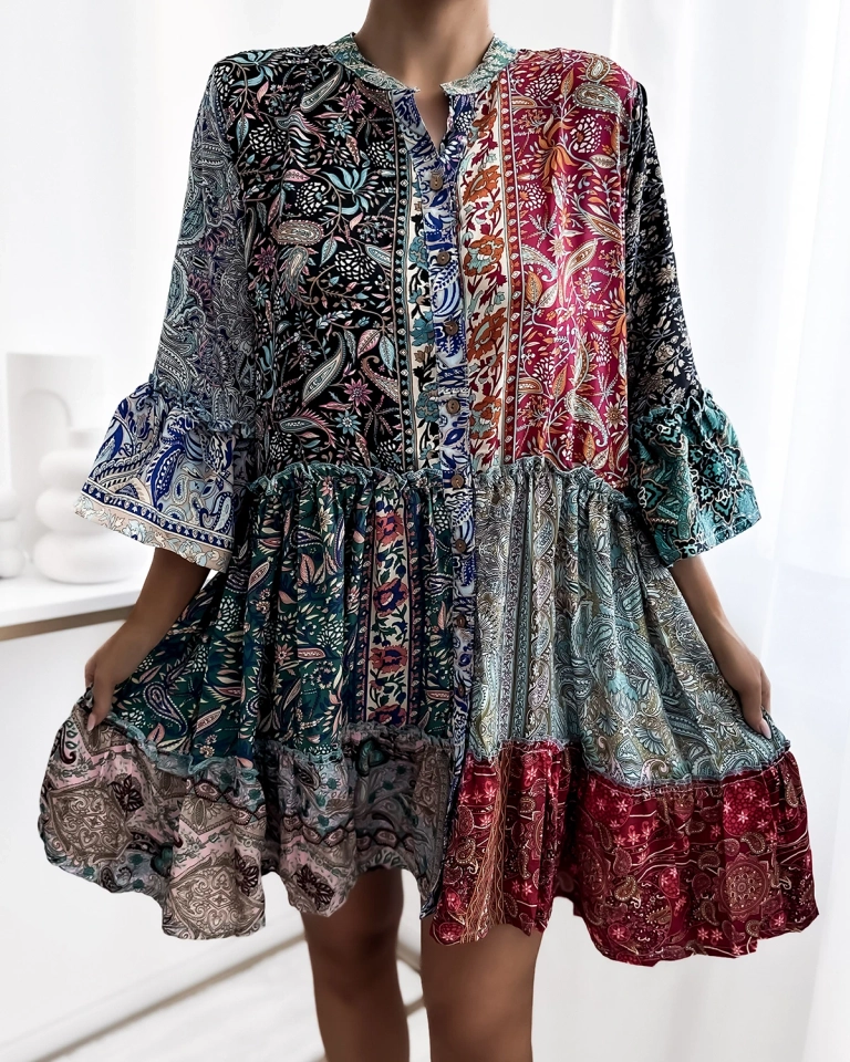 Royalfashion Шарена цветна къса дамска рокля