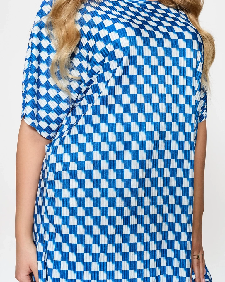 Син дамски плисиран шарен комплект - Облекло