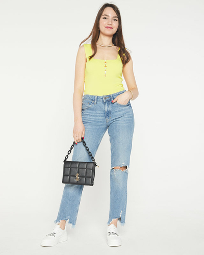 Żółty damski top z cyrkoniami a'la guziki- Odzież