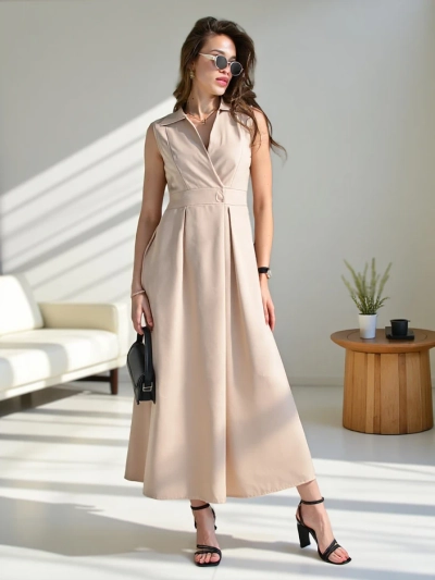 Дамска без ръкави рокля Royalfashion с обла б neckline Bizness