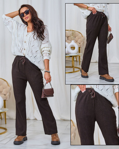 Royalfashion Дамски панталон от велурена материя в тъмнокафяво