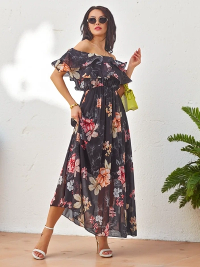 Royalfashion Дамска рокля без ръкави с къси ръкави в различни цветни десени