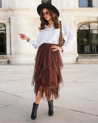 Дамска двуслоен миди пола Royalfashion