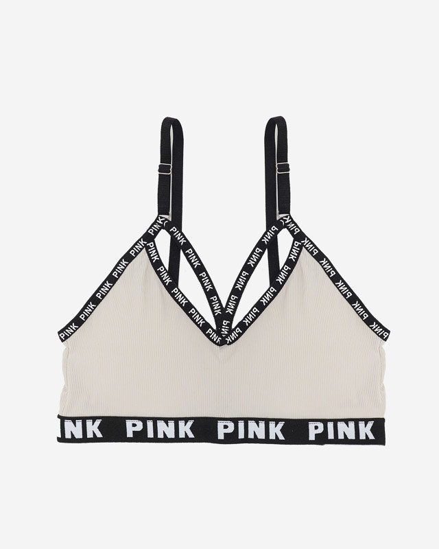 Szary sportowy stanik damski z napisami - Bielizna