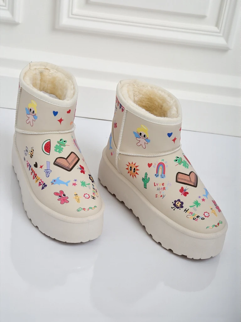 Боти Lemuria - Кремави Снегоходки Doodle на Дебела Подметка Furrini