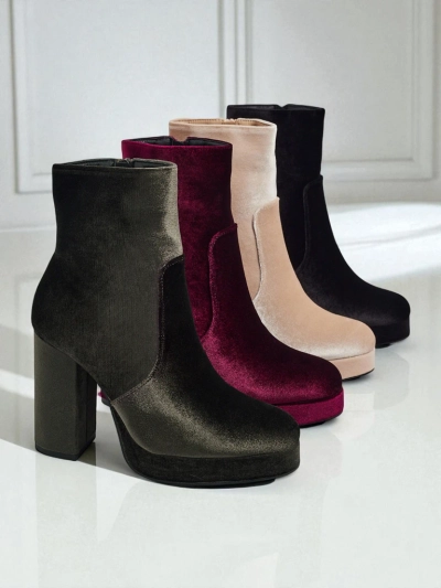 Дамски боти на ток, имитация на велур, Miss