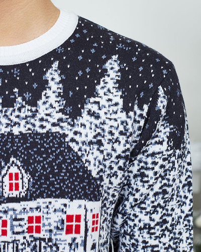 Royalfashion Морскосин коледен мъжки пуловер