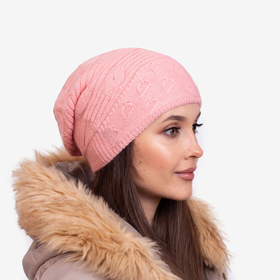 Różowa ciepła damska dwuwarstwowa czapka - Akcesoria