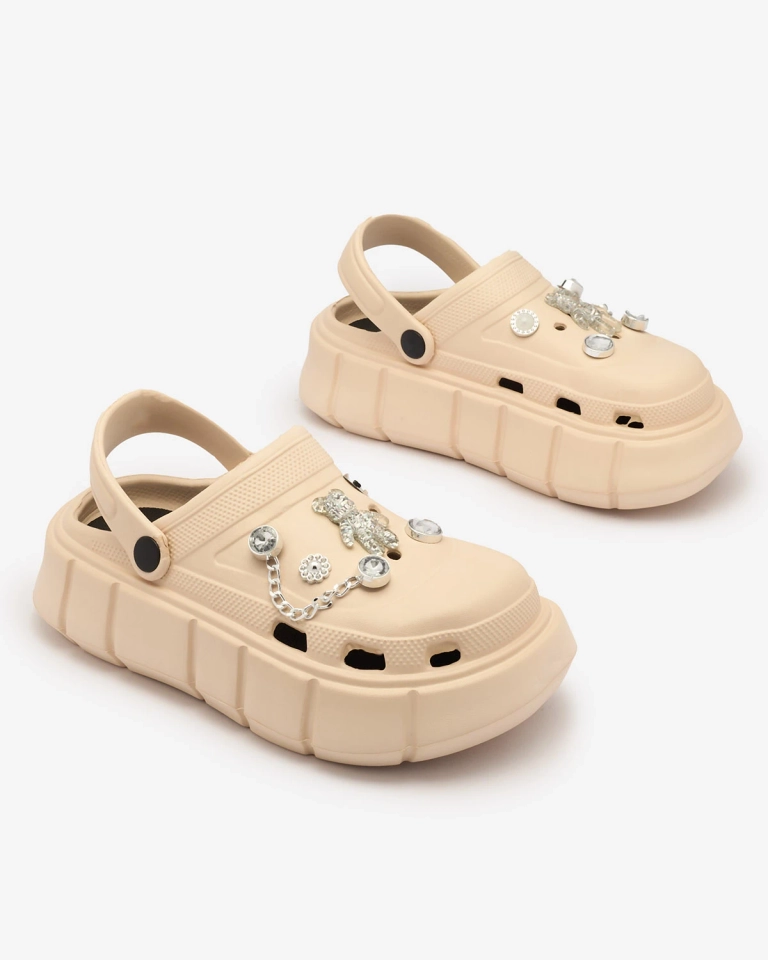 Royalfashion Бежови дамски гумени джапанки Kooranza