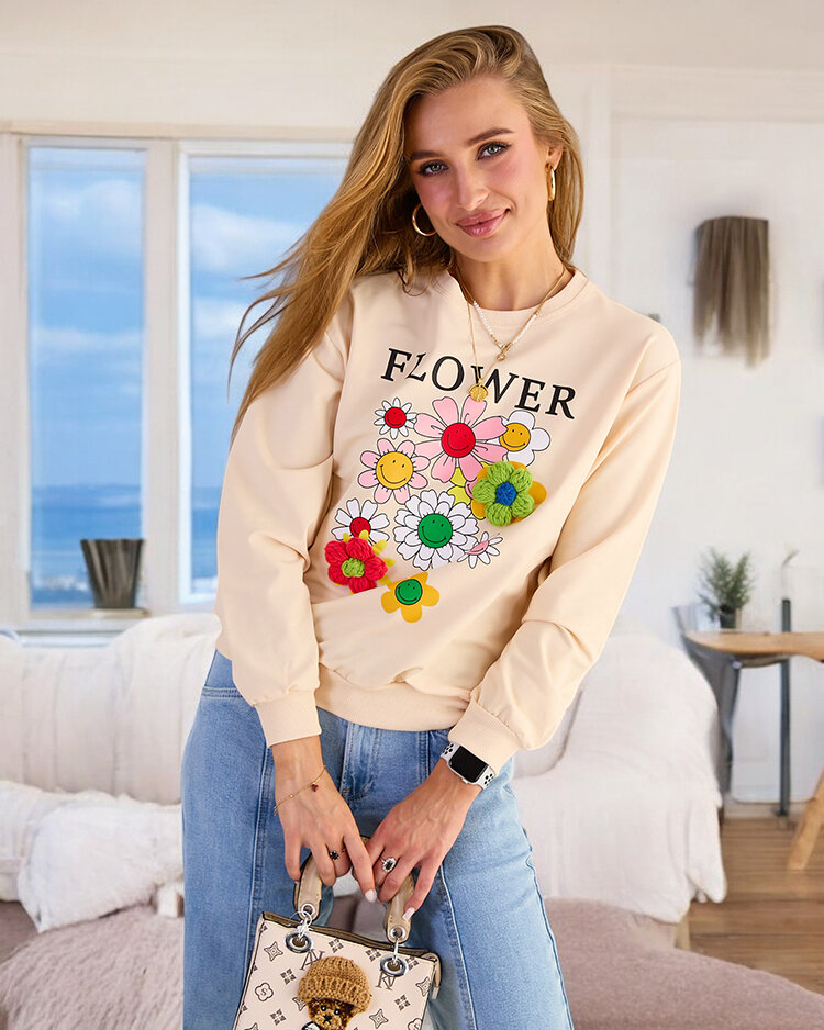 Royalfashion Дамски памучен суитшърт с тънък принт