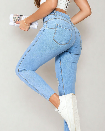 Royalfashion Дамски дънки тип "туба" с протриване