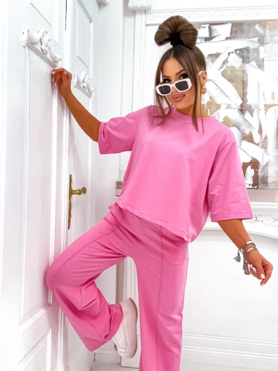 Royalfashion Жена памучен комплект с разкроени панталони