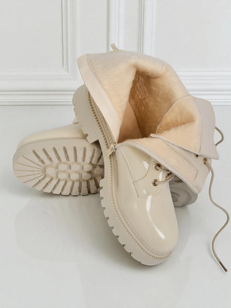 Бежови боти Ariadne от екологична кожа със цип, заоблен нос стилни