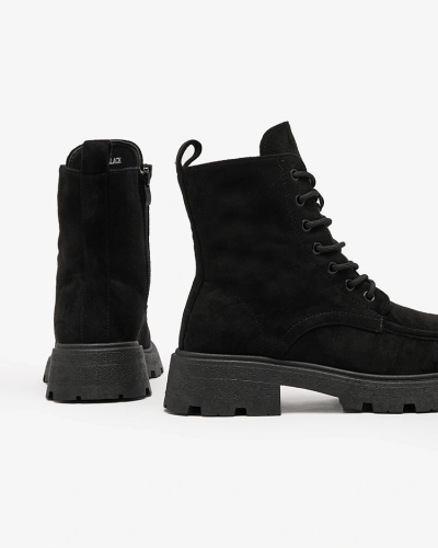 Royalfashion Черни дамски ботуши с дантела Oroccar