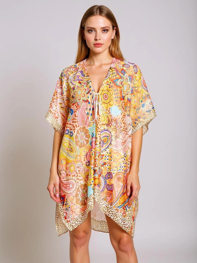 Парео Afrodyta Royalfashion – цветна плажна рокля с V-образно деколте