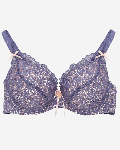 Fioletowo-różowy koronkowy biustonosz damski - Bielizna