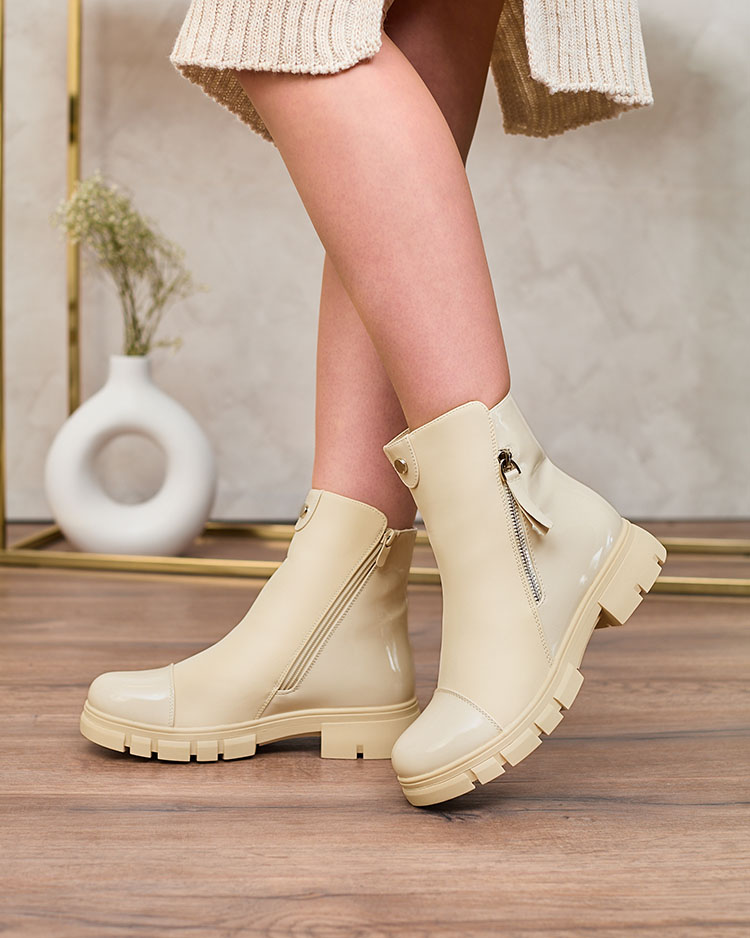 Royalfashion Бежови матови дамски ботуши Hedaheh