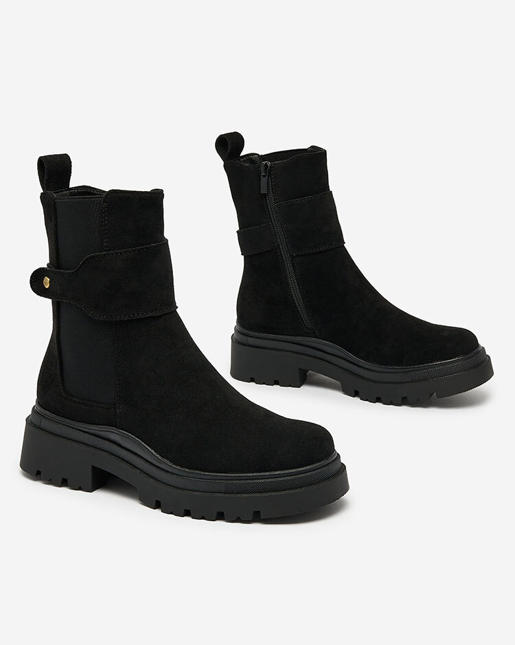 Royalfashion Черни дамски ботуши с декоративна каишка Doasa