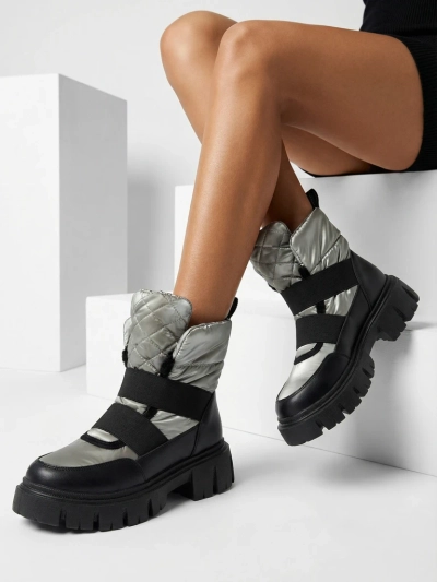 Дамски ботуши за сняг с равна подметка в черно-сиво Ferory- Footwear