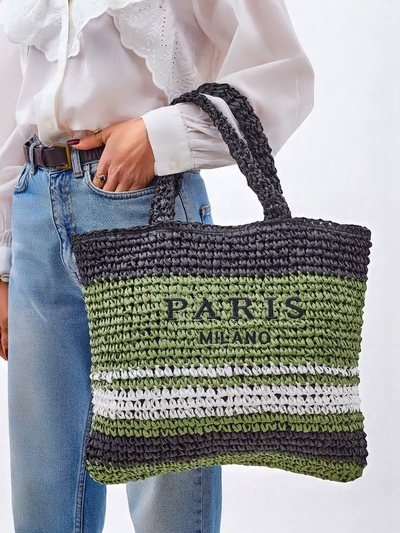 Royalfashion Голяма дамска чанта от слама Paris Stripe