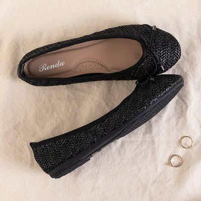 Czarne damskie plecione balerinki Wewo - Obuwie