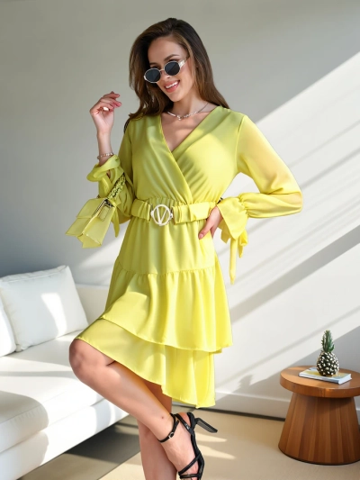 Royalfashion Дамска мини рокля с волани и обгръщащо деколте