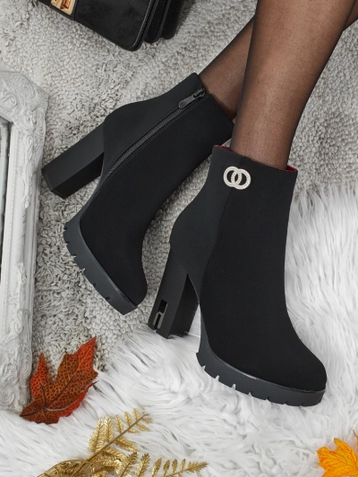 Дамски боти до глезена от матова еко кожа на ток Olivane