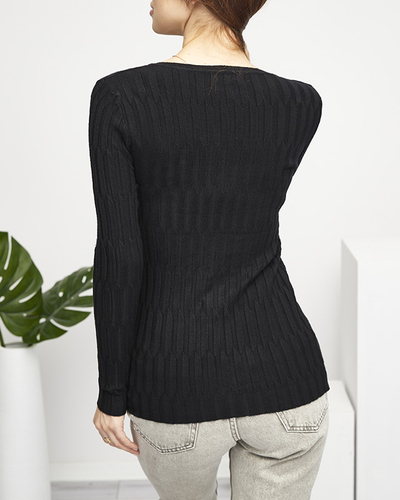 Дамски черен пуловер с V-образно деколте - Clothing