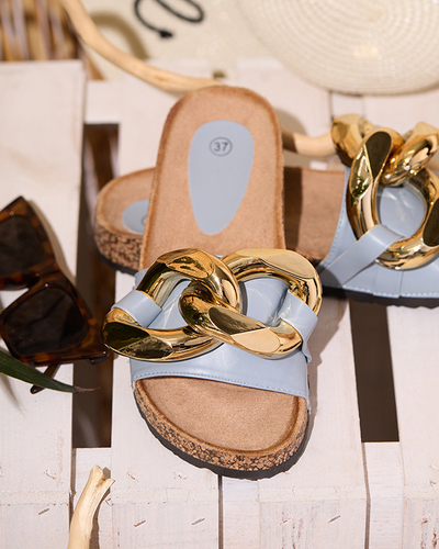 Niebieskie klapki damskie z ozdobą Sofig- Obuwie